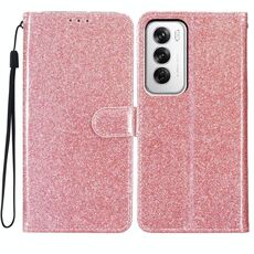 Per OPPO Reno12 Global Glitter Powder Flip Custodia in pelle per telefono (oro rosa)