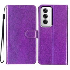 Per OPPO Reno12 Global Glitter Powder Flip Custodia in pelle per telefono (viola)