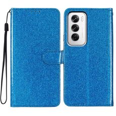 Per OPPO Reno12 Global Glitter Powder Flip Custodia in pelle per telefono (blu)