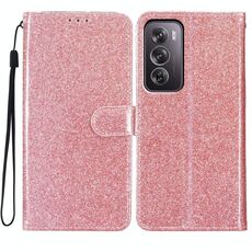 Per OPPO Reno12 Pro Custodia per telefono in pelle con glitter globale (oro rosa)