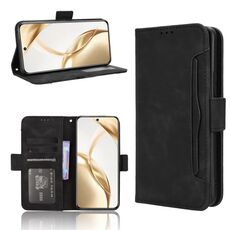 Custodia in pelle per telefono cellulare con slot per schede e texture in vitello per Honor 200 5G (nero)