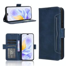 Custodia per telefono in pelle con slot per schede e texture in vitello per Honor X60i 5G (blu)