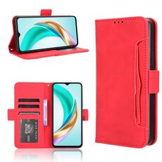 Custodia per telefono in pelle con slot per schede e texture in vitello per Honor X6b 4G (rosso)