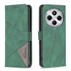 Per Redmi 14C 4G Custodia per telefono in pelle con fibbia magnetica e trama a rombi (verde)