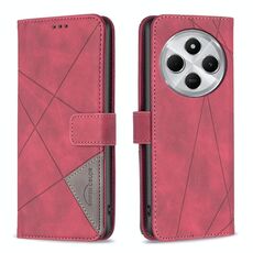 Per Redmi 14C 4G Custodia per telefono in pelle con fibbia magnetica e trama a rombi (rosso)