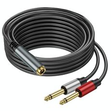 Cavo adattatore audio mono da 5 m da 6,35 mm TRS stereo femmina a 2 x 6,35 mm TS maschio (nero)