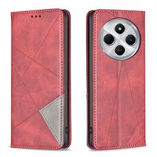 Per Redmi 14C 4G Custodia per telefono in pelle magnetica con trama a rombo (rosso)