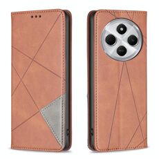 Per Redmi 14C 4G Custodia per telefono in pelle magnetica con trama a rombo (marrone)