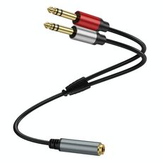 Cavo adattatore stereo audio da 6,35 mm femmina a 2 x 1/4 di pollice maschio placcato oro da 0,3 m, sdoppiatore a Y per altoparlanti (nero)