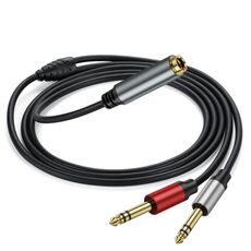 Cavo adattatore stereo audio da 3 m placcato oro da 6,35 mm femmina a 2 x 1/4 di pollice maschio Y splitter (nero)