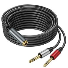 Cavo adattatore stereo audio da 6,35 mm femmina a 2x1/4 pollici maschio placcato oro da 5 m, sdoppiatore a Y per altoparlanti (nero)