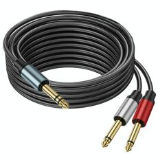Cavo audio adattatore splitter Y mono TS maschio da 6,35 mm placcato oro da 5 m (nero)