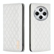 Per Redmi 14C 4G Custodia a portafoglio magnetica in pelle con motivo a reticolo diamantato (bianca)