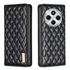 Per Redmi 14C 4G Custodia a portafoglio magnetica in pelle con motivo a reticolo diamantato (nero)