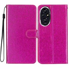 Custodia in pelle flip glitterata per Honor 200 (rosso rosa)