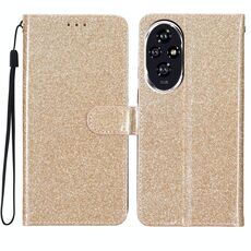 Custodia in pelle flip glitterata per Honor 200 (oro)