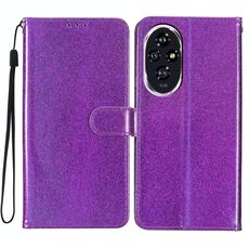 Custodia in pelle flip glitterata per Honor 200 (viola)