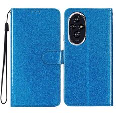 Custodia per telefono in pelle Flip Glitter Powder per Honor 200 (blu)