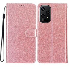Custodia per telefono in pelle flip glitterata globale per Honor 200 Lite (oro rosa)