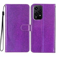 Custodia per telefono in pelle flip glitterata globale per Honor 200 Lite (viola)