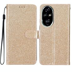 Custodia in pelle flip glitterata per Honor 200 Pro (oro)