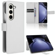Per Samsung Galaxy Z Fold6 Custodia in pelle con texture a diamante (bianca)