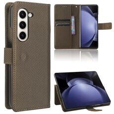Per Samsung Galaxy Z Fold6 Custodia in pelle con texture a diamante (marrone)