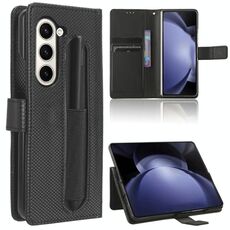 Per Samsung Galaxy Z Fold6 con slot per penna Custodia per telefono in pelle con trama a diamante (nero)