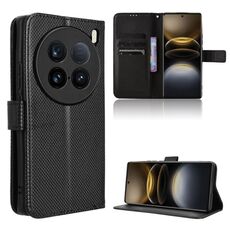 Per vivo X100 Ultra 5G Custodia in pelle con texture a diamante (nero)