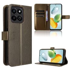 Custodia per telefono in pelle con texture a diamante per Honor Play 60 Plus (marrone)