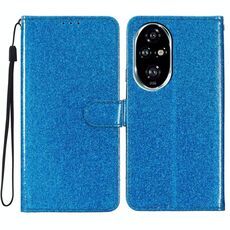 Custodia per telefono in pelle flip glitterata per Honor 200 Pro (blu)