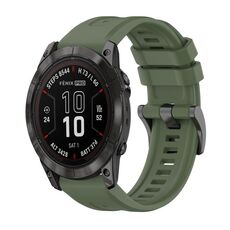 Per Garmin Fenix ​​7X Pro 51mm Pure Color Fibbia in acciaio 26mm Cinturino in silicone (verde scuro)