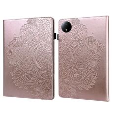 Per Xiaomi Redmi Pad SE 8.7 Custodia in pelle con motivo in rilievo di pavone (oro rosa)
