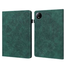 Per Xiaomi Redmi Pad SE 8.7 Custodia in pelle con motivo in rilievo di pavone (verde)