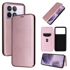 Per Redmi K70 Custodia in pelle con texture in fibra di carbonio (rosa)