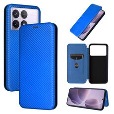 Per Redmi K70 Custodia per telefono in pelle con texture in fibra di carbonio (blu)
