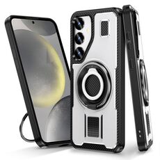 Per Samsung Galaxy S24 FE 5G Custodia per telefono con supporto ad anello in fibra di carbonio PC ibrido TPU (bianco)