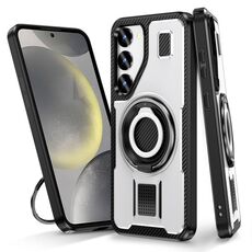 Per Samsung Galaxy S23+ 5G Custodia per telefono con supporto ad anello in fibra di carbonio PC ibrido TPU (bianco)
