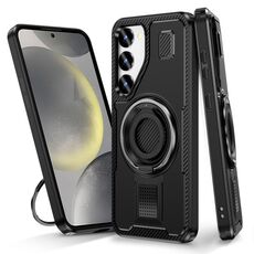Per Samsung Galaxy S23+ 5G Custodia per telefono con supporto ad anello in fibra di carbonio PC ibrida TPU (nero)
