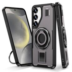 Per Samsung Galaxy S23+ 5G Custodia per telefono con supporto ad anello in fibra di carbonio PC ibrida TPU (grigio)