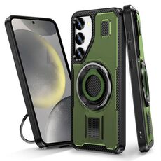 Per Samsung Galaxy S23+ 5G Custodia per telefono con supporto ad anello in fibra di carbonio PC ibrida TPU (verde militare)