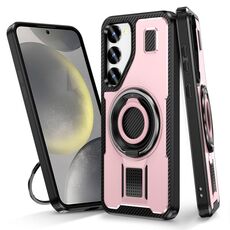 Per Samsung Galaxy S23+ 5G Custodia per telefono con supporto ad anello in fibra di carbonio PC ibrida TPU (oro rosa)