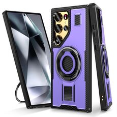 Per Samsung Galaxy S22 Ultra 5G Custodia per telefono con supporto ad anello in fibra di carbonio PC ibrido TPU (viola)