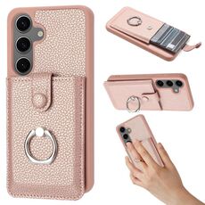 Per Samsung Galaxy S24 FE 5G Litchi Texture Disegno Carta Borsa Anello Supporto Custodia per Telefono (Oro Rosa)