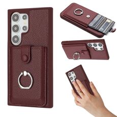 Per Samsung Galaxy S24 Ultra 5G Litchi Texture Disegno Carta Borsa Anello Supporto Custodia per Telefono (Rosso Vino)