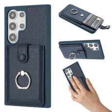 Per Samsung Galaxy S24 Ultra 5G Litchi Texture Disegno Carta Borsa Anello Custodia per Telefono (Blu)