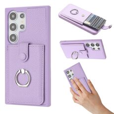 Per Samsung Galaxy S24 Ultra 5G Litchi Texture Disegno Carta Borsa Anello Supporto Custodia per Telefono (Viola)