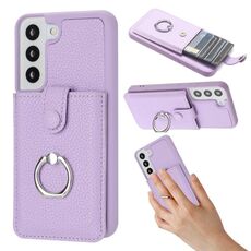 Per Samsung Galaxy S22 5G Litchi Texture Disegno Carta Borsa Anello Custodia per Telefono (Viola)