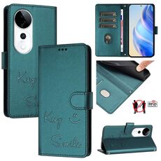 Per vivo S19 Pro Smile Embossing RFID Custodia in pelle per telefono (verde pavone)