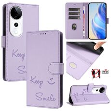 Per vivo S19 Pro Smile Embossing RFID Custodia in pelle per telefono (viola chiaro)